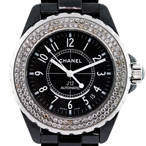 chanel j12 ceramic watch black|Chanel j12 diamond bezel.